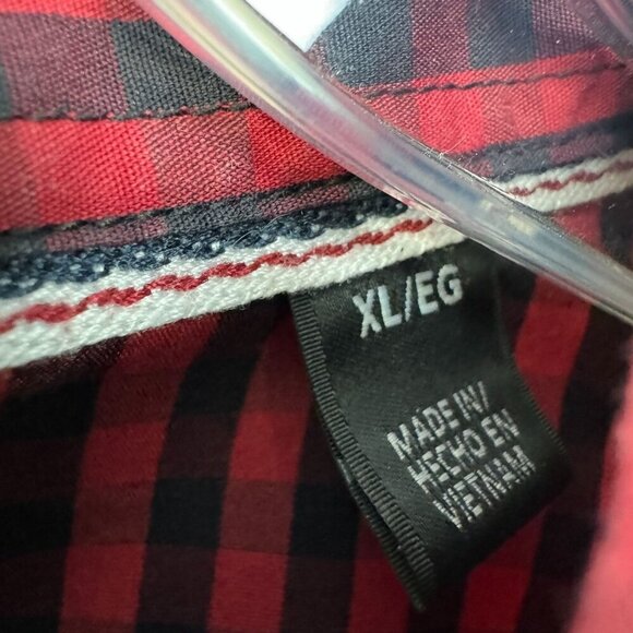 Red Black Gingham Short Sleeve Button Down Stretch Shirt Men’s XL - Picture 5 of 9